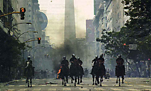 Riot police on Diagonal Roca Saenz Pena, Buenos Aires